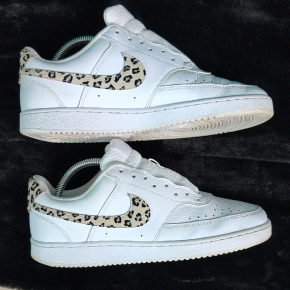 Nike White Sneakers with Leopard Print Swoosh - Picture 6 of 11